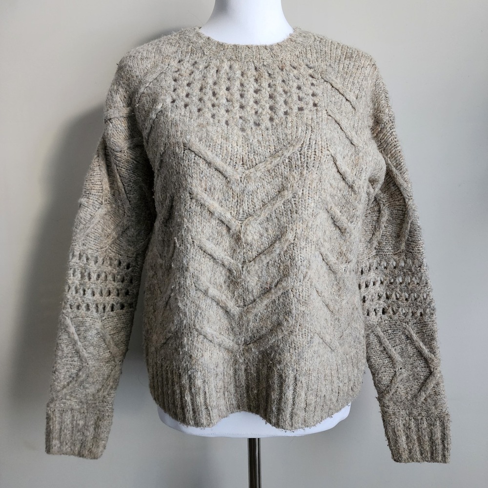 Joe Cable Knit Sweater‎ Womens XS Long Sleeve Oversize Neutral Cozy Beige Winter